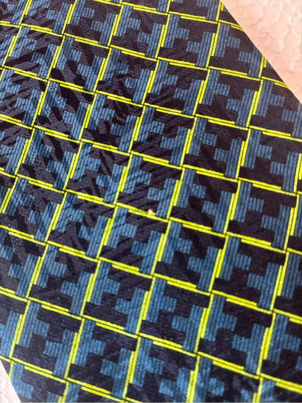 Conte di Milano 100% Silk Navy Tie with Bright Lime Geometric Grid